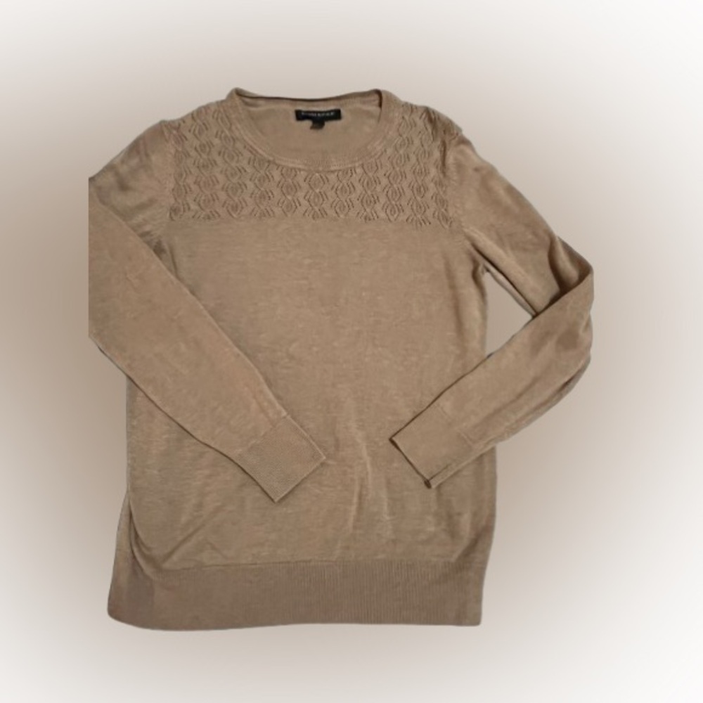 Banana Republic Light Tan Brown Crew Neck Sweater With Pointelle Pattern Sz M
